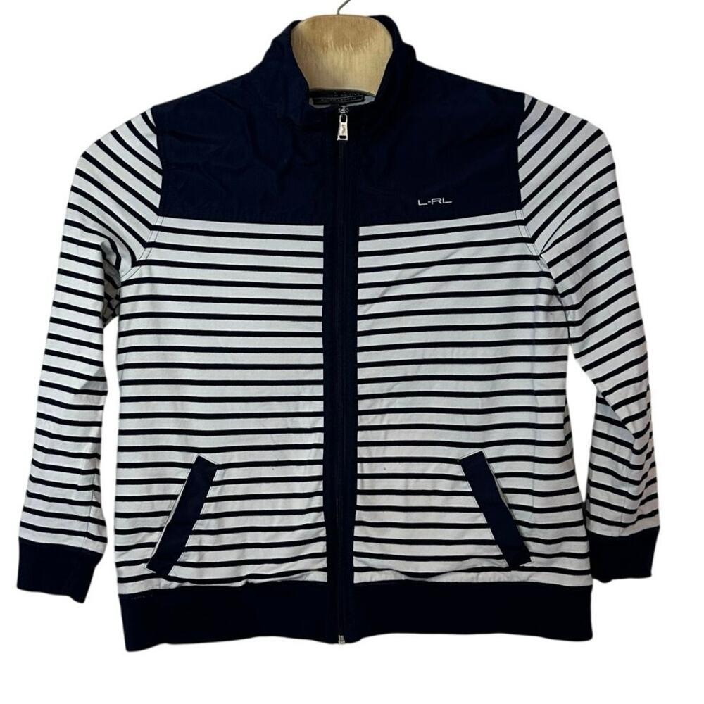 L-RL Ralph Lauren Active Women’s Full Zip Jacket Size 1X Striped Nautical Preppy